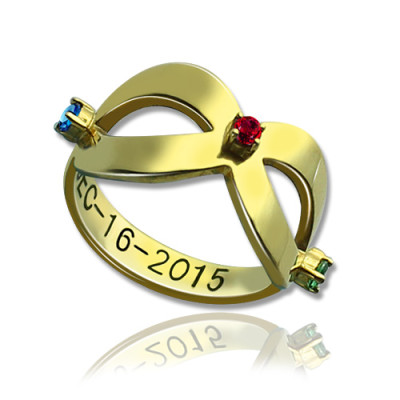 18ct Gold Plated Engraved Infinity Birthstone Ring  - Name My Jewellery