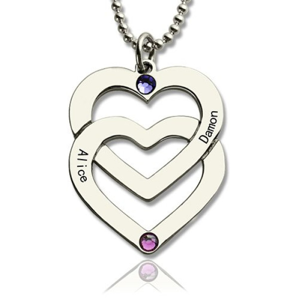 Personalised Double Heart Necklace Engraved Name Sterling Silver - Name My Jewellery