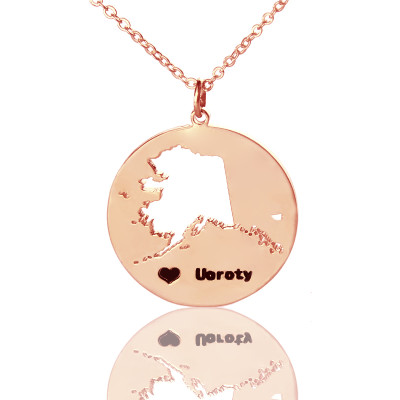 Custom Alaska Disc State Necklaces With Heart  Name Rose Gold - Name My Jewellery