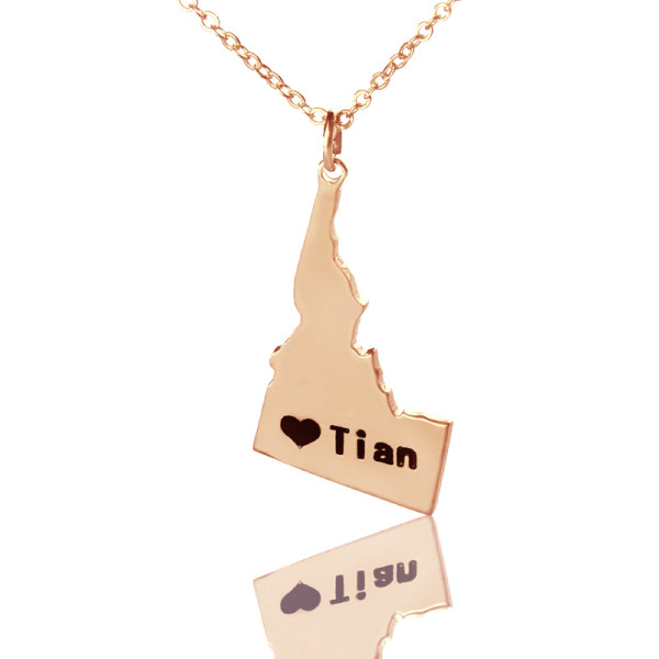 Idaho State USA Map Necklace With Heart  Name Rose Gold - Name My Jewellery