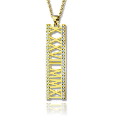18ct Gold Plated Roman Numeral Necklace With Birthstone  - Name My Jewellery