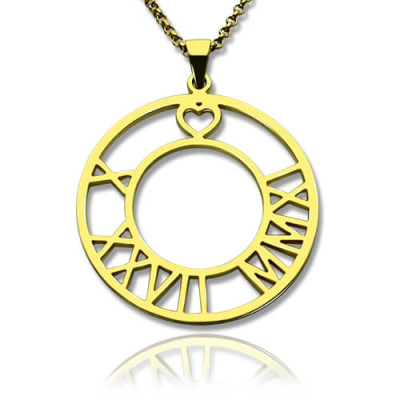 18ct Gold Plated Roman Numeral Disc Necklace - Name My Jewellery