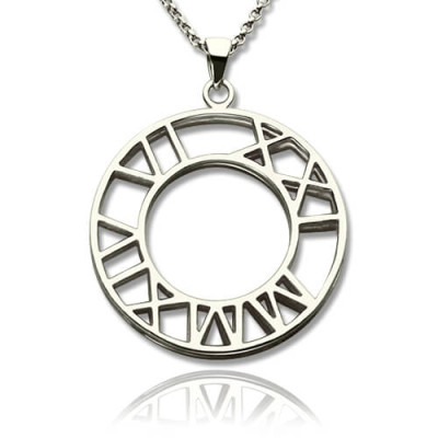 Double Circle Roman Numeral Necklace Clock Design Sterling Silver - Name My Jewellery