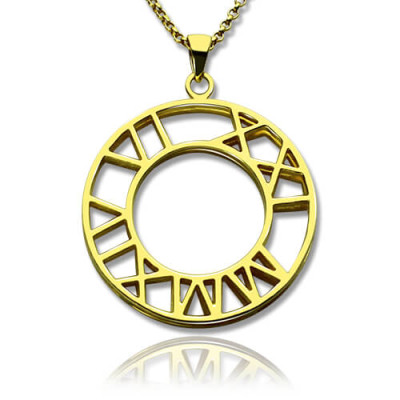 Double Circle Roman Numeral Necklace Clock Design Gold Plated Silver - Name My Jewellery