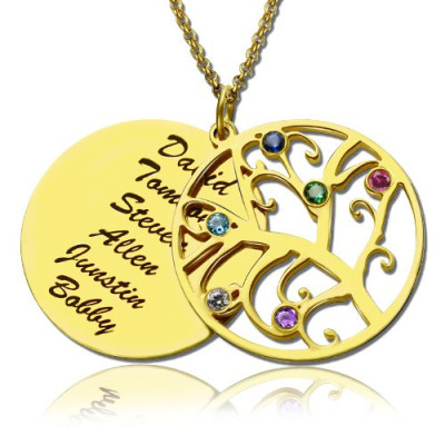 18ct Gold Plated Family Tree Birthstone Name Necklace  - Name My Jewellery