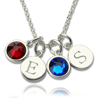 Personalised Double Initial Charm Necklace with Birthstone  - Name My Jewellery
