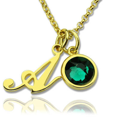 Custom Birthstone Initial Necklace 18ct Gold Plated  - Name My Jewellery