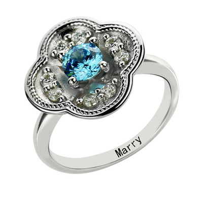 Birthstone Blossoming Love Engagement Ring Sterling Silver  - Name My Jewellery