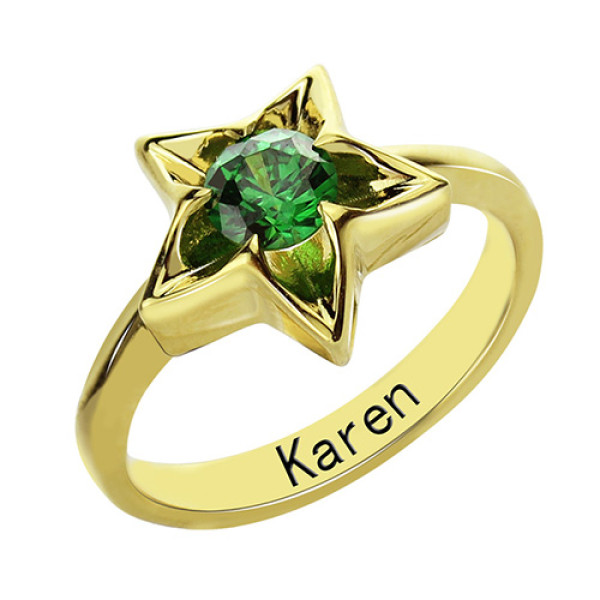 Personalised Star Ring with Birthstone Gold Plated Silver  - Name My Jewellery