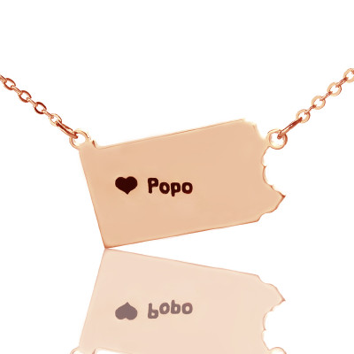 Personalised PA State USA Map Necklace With Heart  Name Rose Gold - Name My Jewellery