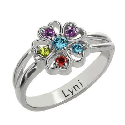 Promise Flower Ring Engraved Name  Birthstone Sterling Silver  - Name My Jewellery
