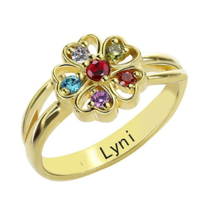 Birthstone Flower Promise Ring with Name 18ct Gold Plated  - Name My Jewellery