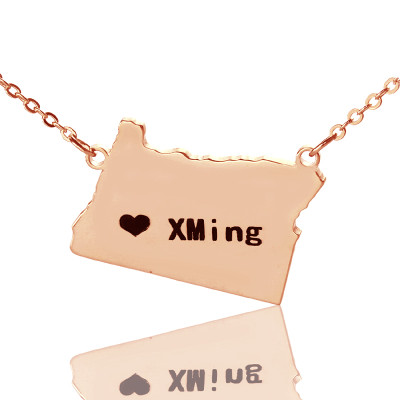 Custom Oregon State USA Map Necklace With Heart  Name Rose Gold - Name My Jewellery