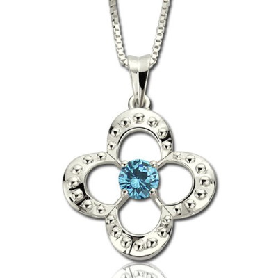 Birthstone Four Clover Good Lucky Charm Necklace Sterling Silver  - Name My Jewellery