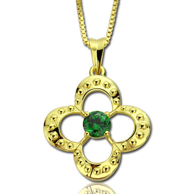 Clover Lucky Charm Necklace with Birthstone 18ct Gold Plated  - Name My Jewellery