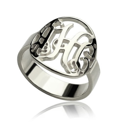 Cut Out Monogram Initial Ring Sterling Silver - Name My Jewellery