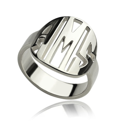 Personalised Cut Out Block Monogram Ring Sterling Silver - Name My Jewellery