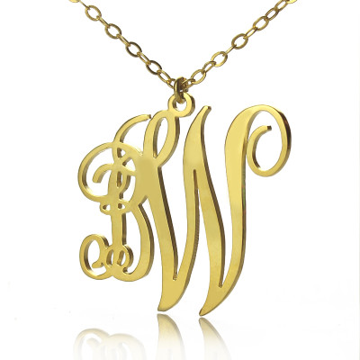 Personailzed Vine Font 2 Initial Monogram Necklace 18ct Gold Plated - Name My Jewellery