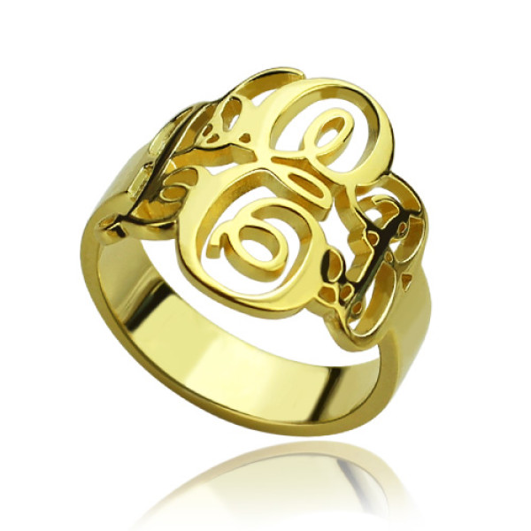 Interlocking Three Initials Monogram Ring 18ct Gold Plated - Name My Jewellery