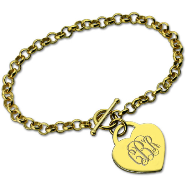 Heart Monogram Initial Charm Bracelets In 18ct Gold Plated - Name My Jewellery