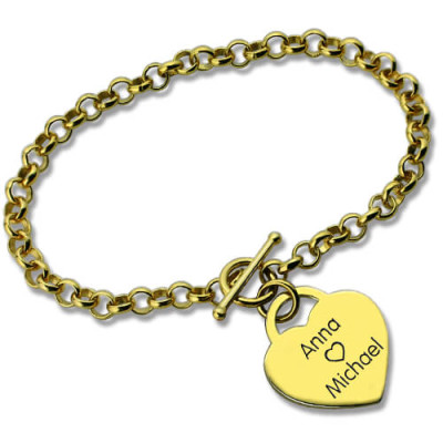 Personalised Heart Name Bracelets 18ct Gold Plated - Name My Jewellery