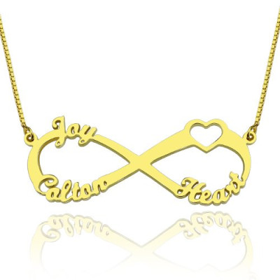 Heart Infinity Necklace 3 Names 18ct Gold Plated - Name My Jewellery
