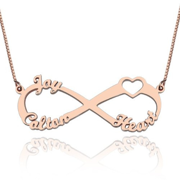 Heart Infinity Necklace 3 Names 18ct Rose Gold Plated - Name My Jewellery
