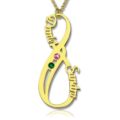 Vertical Infinity Name Necklace with Birthstones 18ct Gold Plated  - Name My Jewellery