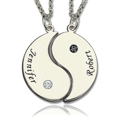 Gifts for Him  Her - Yin Yang Necklace Set with Name  Birthstone  - Name My Jewellery