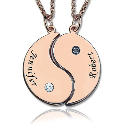 Yin Yang 2 names Necklace with Birthstone Rose Gold  - Name My Jewellery