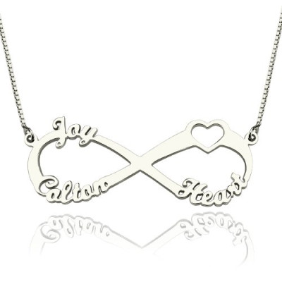 Heart Infinity Necklace 3 Names Sterling Silver - Name My Jewellery