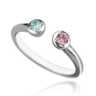 2 Stone Dual Birthstone Cuff Ring Sterling Silver  - Name My Jewellery
