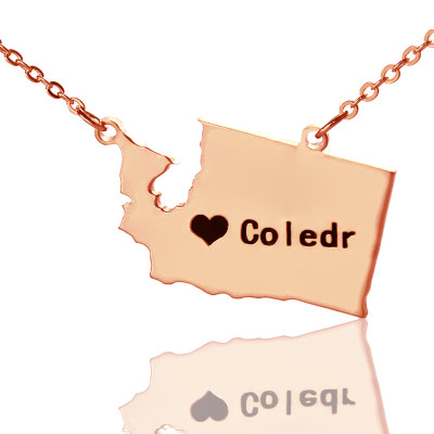Washington State USA Map Necklace With Heart  Name Rose Gold - Name My Jewellery