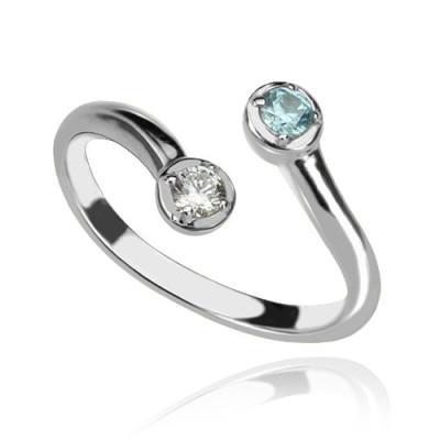 Dual Drops Birthstone Ring In Sterling Silver  - Name My Jewellery