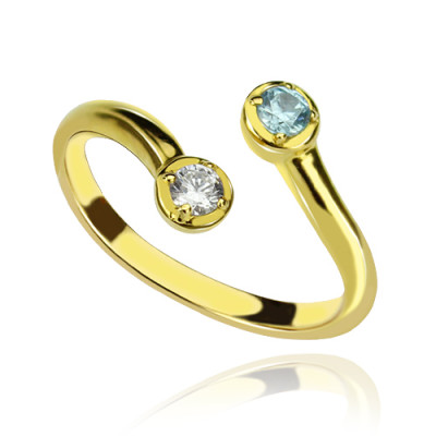 Dual Drops Birthstone Ring 18ct Gold Plated  - Name My Jewellery