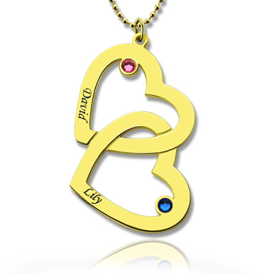 Custom Birthstone Heart in Heart Name Necklace 18ct Gold Plated  - Name My Jewellery