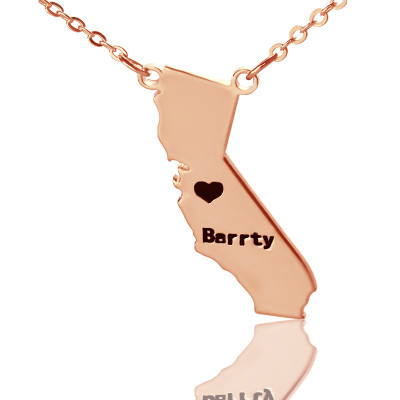California State Shaped Necklaces With Heart  Name 18ct Rose Gold Plated - Name My Jewellery