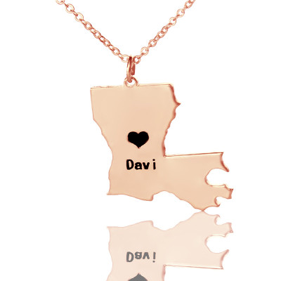 Custom Louisiana State Shaped Necklaces With Heart  Name Rose Gold - Name My Jewellery