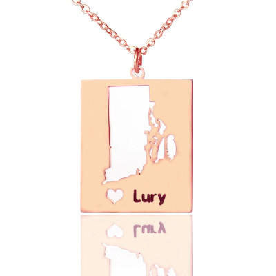 Personalised Rhode State Dog Tag With Heart  Name Rose Gold Plate - Name My Jewellery