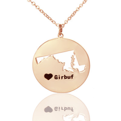 Custom Maryland Disc State Necklaces With Heart  Name Rose Gold - Name My Jewellery