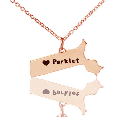 Massachusetts State Shaped Necklaces With Heart  Name Rose Gold - Name My Jewellery