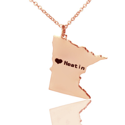 Custom Minnesota State Shaped Necklaces With Heart  Name Rose Gold - Name My Jewellery