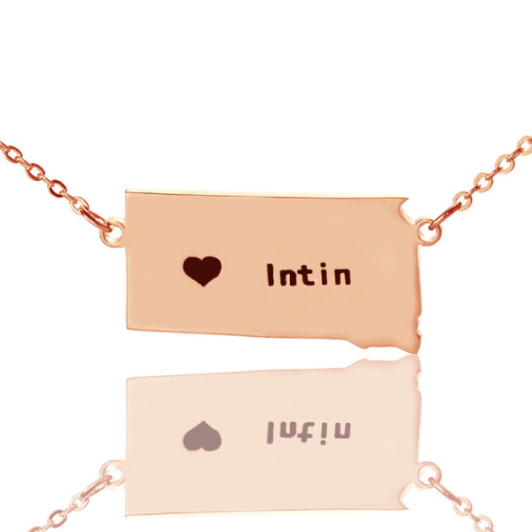 South Dakota State Shaped Necklaces With Heart  Name Rose Gold - Name My Jewellery