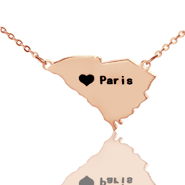 South Carolina State Shaped Necklaces With Heart  Name Rose Gold - Name My Jewellery