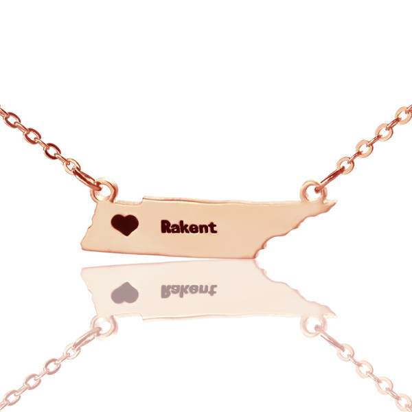 Custom Tennessee State Shaped Necklaces With Heart  Name Rose Gold - Name My Jewellery