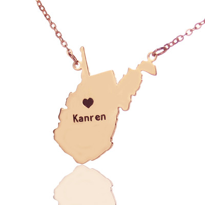 West Virginia State Shaped Necklaces With Heart  Name Rose Gold - Name My Jewellery