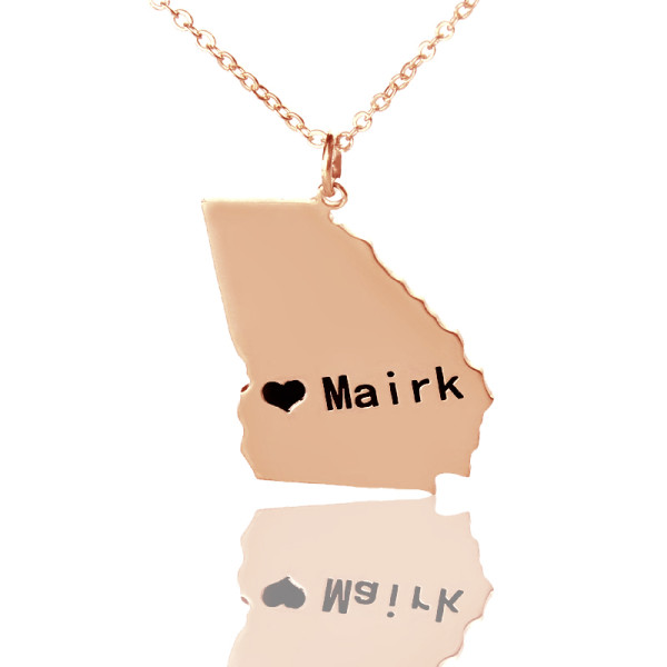Custom Georgia State Shaped Necklaces With Heart  Name Rose Gold - Name My Jewellery