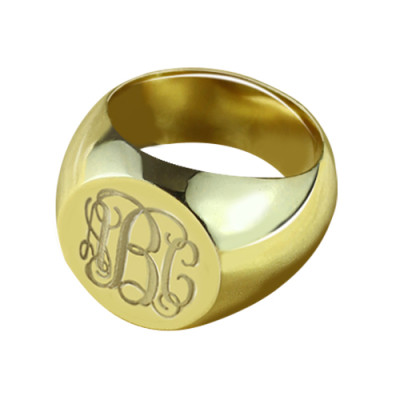 Engraved Circle Monogram Signet Ring 18ct Gold Plated - Name My Jewellery