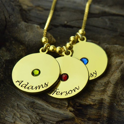 Mother's Disc and Birthstone Charm Necklace 18ct Gold Plated  - Name My Jewellery