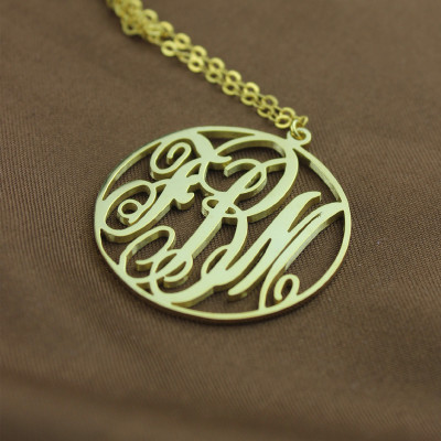 Solid Gold Vine Font Circle Initial Monogram Necklace-18ct - Name My Jewellery